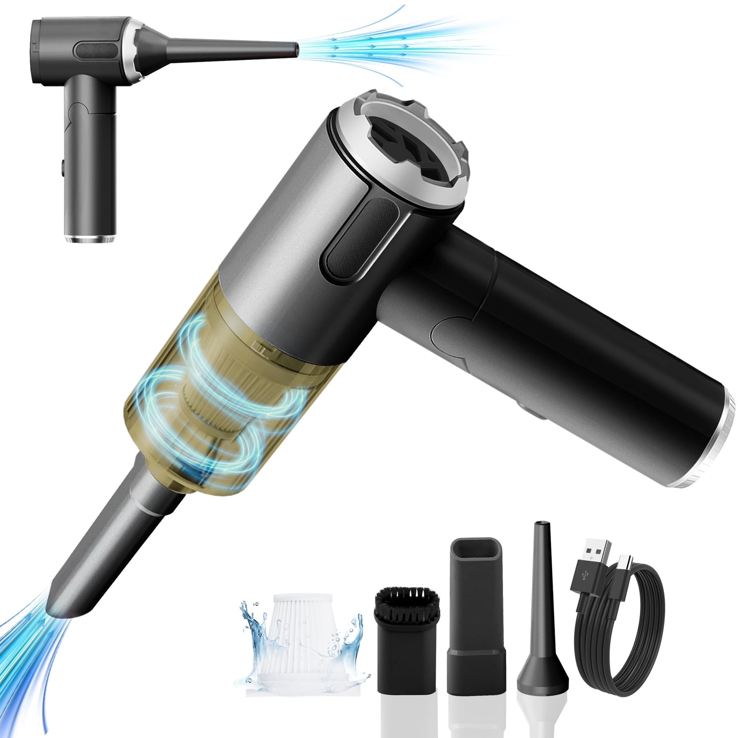 Mini Vacuum Cleaner for Car, Powerful Brushless Motor Handheld Vacuum Cordless, Portable Car Vaccum with Rechargeable Cleaner 3-in-1