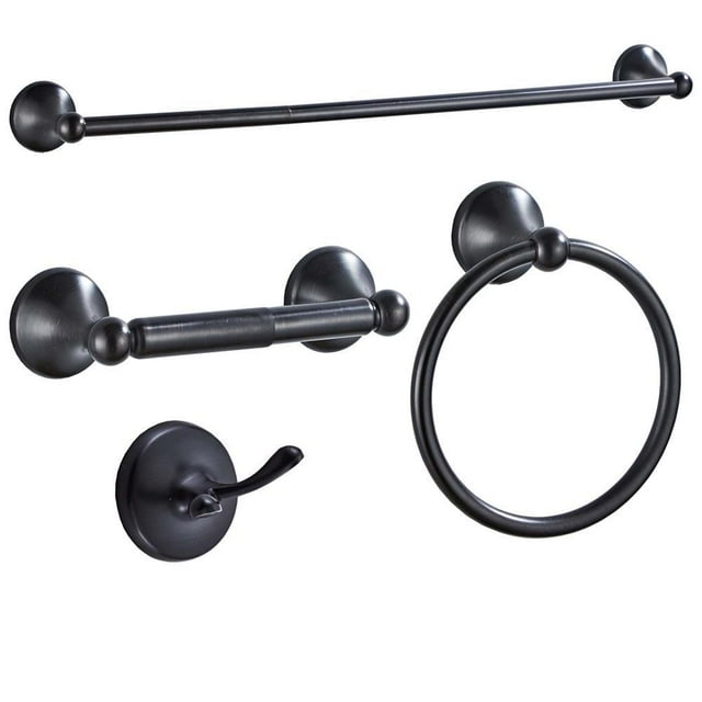 Bathroom Hardware Set ,Adjustable Towel Bar 4-Piece Towel Racks Wall Mounted Black