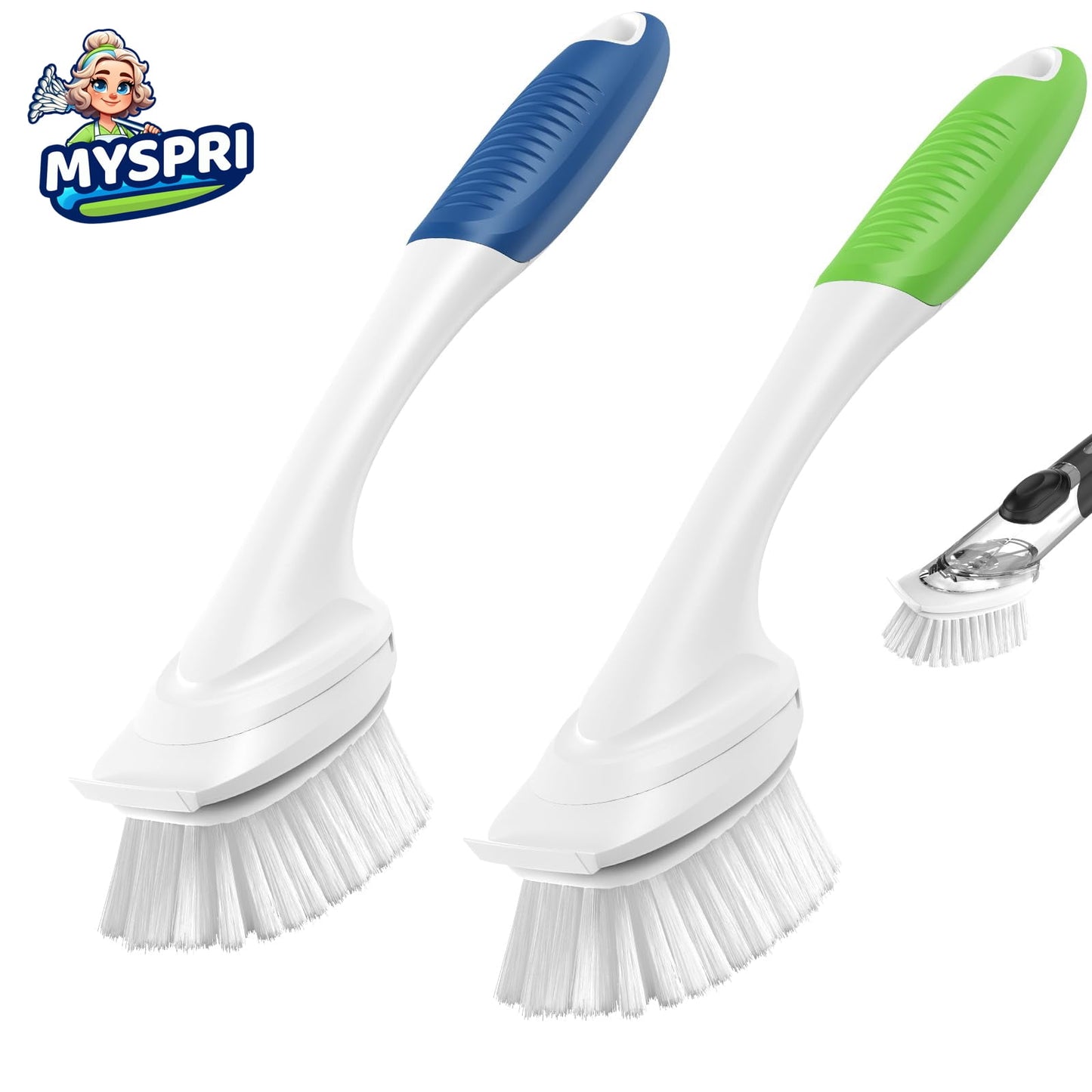 Dish Scrubber Brush with Soap Dispenser Handle for Kitchen Cleaning Scrub Brush 2 Pack