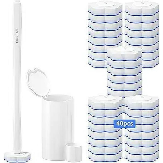 Disposable Toilet Brush - Toilet Bowl Cleaner, Toilet Cleaning Supplies, Toilet Brush with Holder, 40 Refills for Deep Cleaning and Hygienic Bathroom Maintenance