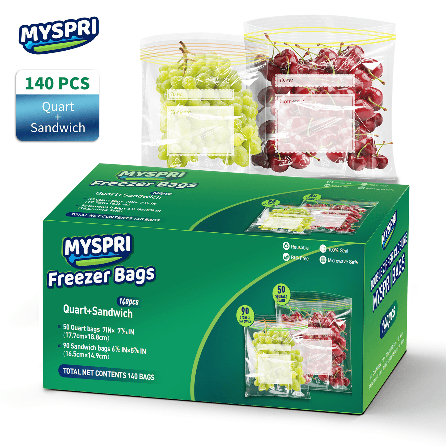 Quart Freezer Food Storage Bags 50 Count and Sandwich Bags 90 Count