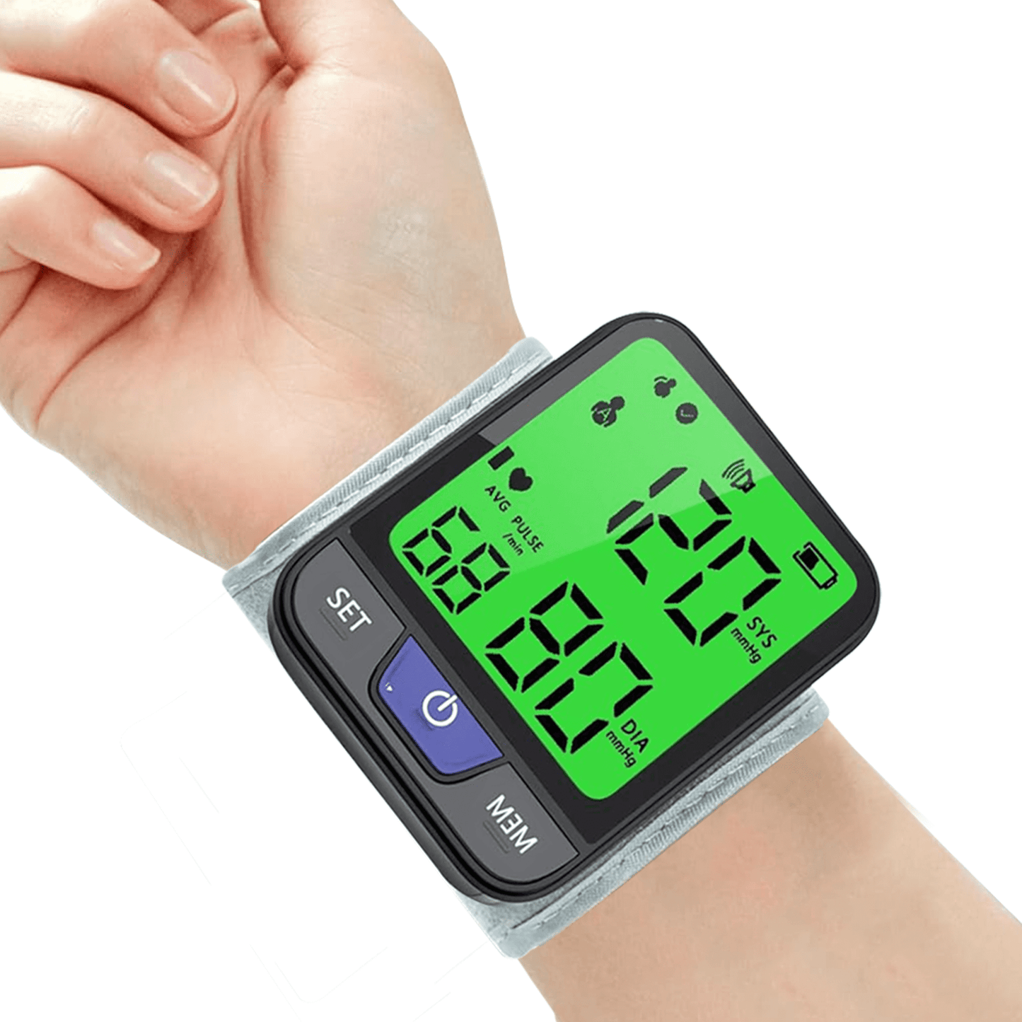 Blood Pressure Monitor, Wrist Blood Pressure Cuff with Voice Digital 3 Color Backlit Large LCD Display