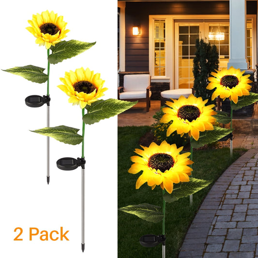 Sunflower Solar Lights Outdoor Garden Lights 2 Pack LED Outside Lights for Lawn Yard Pathway