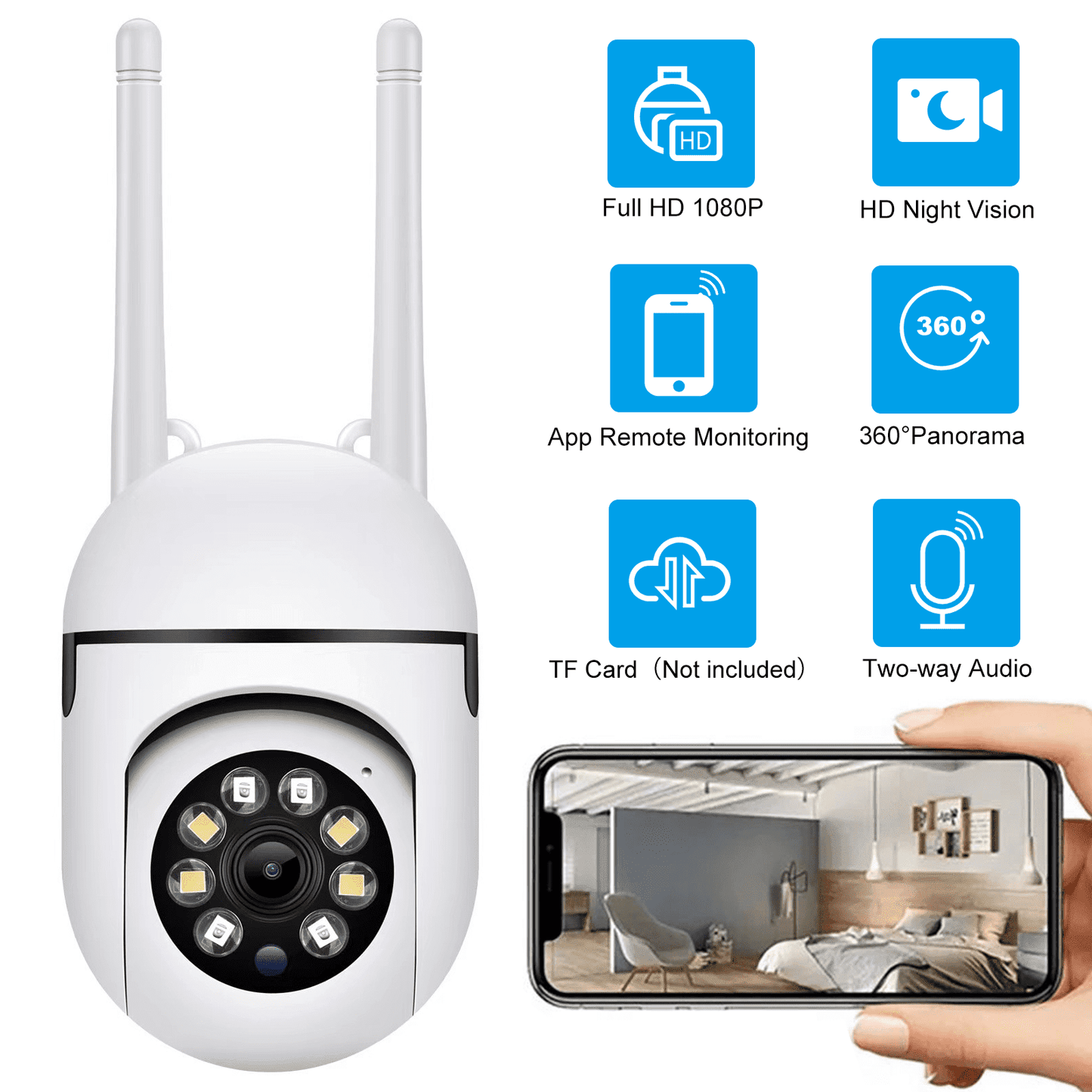 Home Security Camera Wireless WIFI Indoor Surveillance Cameras 1080 HD Motion Detection 360 Degree Wide Angle