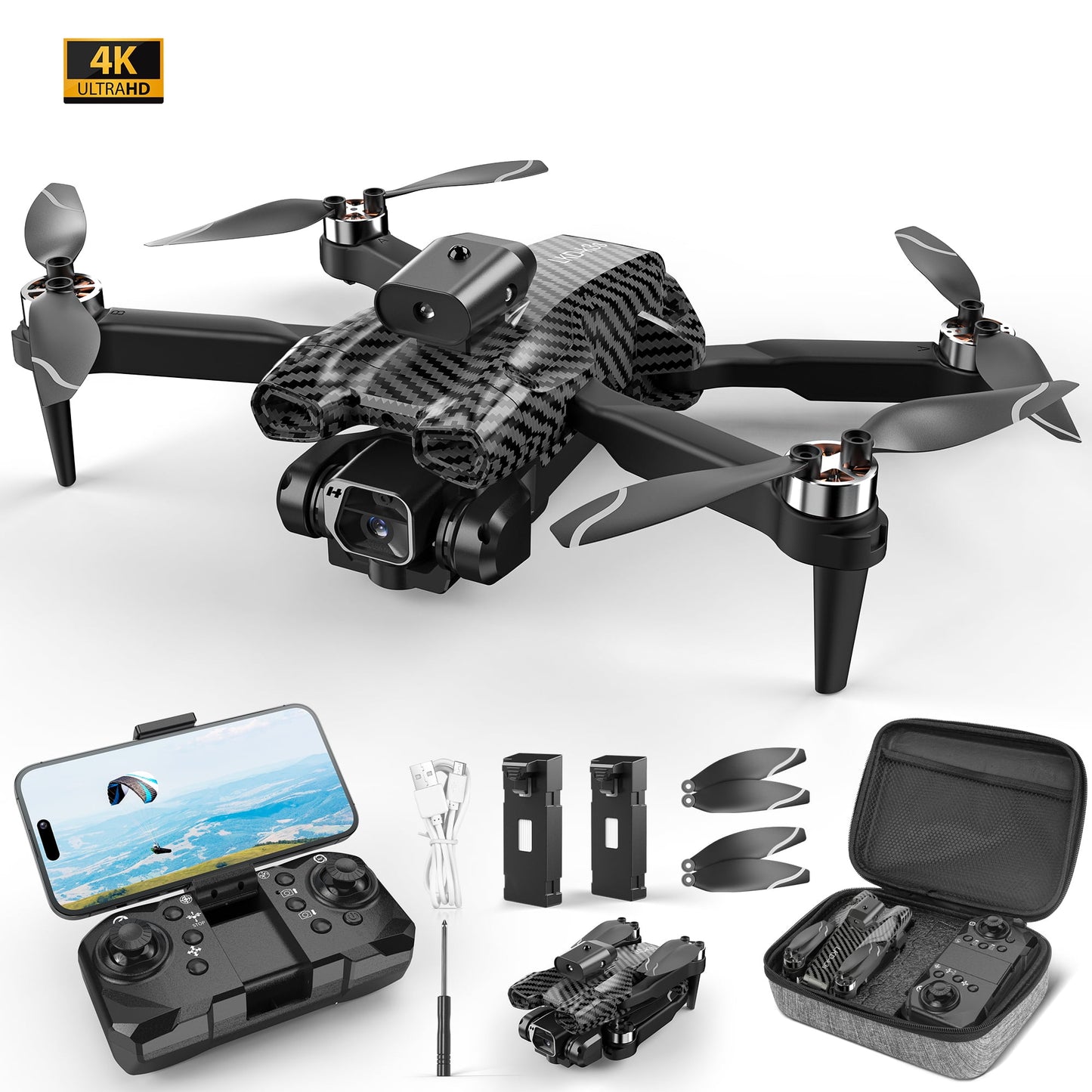 Mini Drone with Camera, Foldable FPV RC Quadcopter for Adults Kids Beginner with 4K UHD Camera, Gestures Selfie, Waypoint Fly, Headless Mode, Auto-Follow