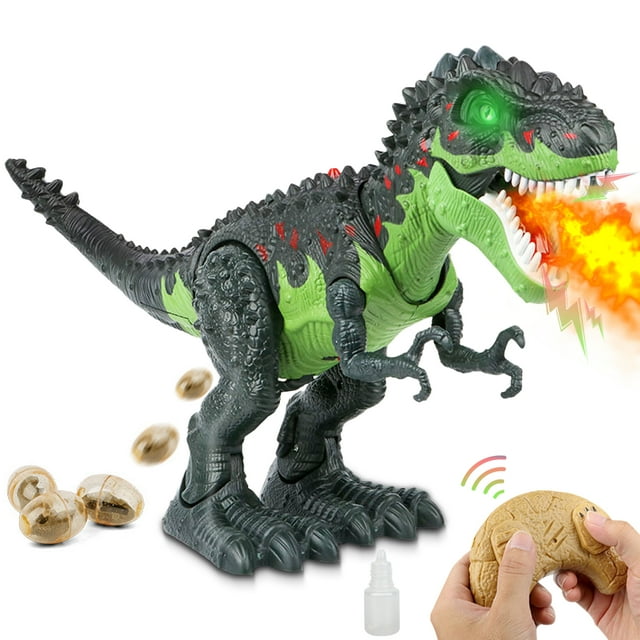 Electronic Walking dinosaur : Flame Spray, Water Mist, Laying Eggs, Light Up Eyes, Roaring Sound, Realistic Toy for Kids 3+