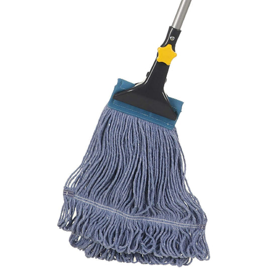 Looped-End String Wet Mop Heavy Duty Cotton Mop Commercial Industrial Grade Telescopic Iron Pole Jaw Clamp Floor Cleaning