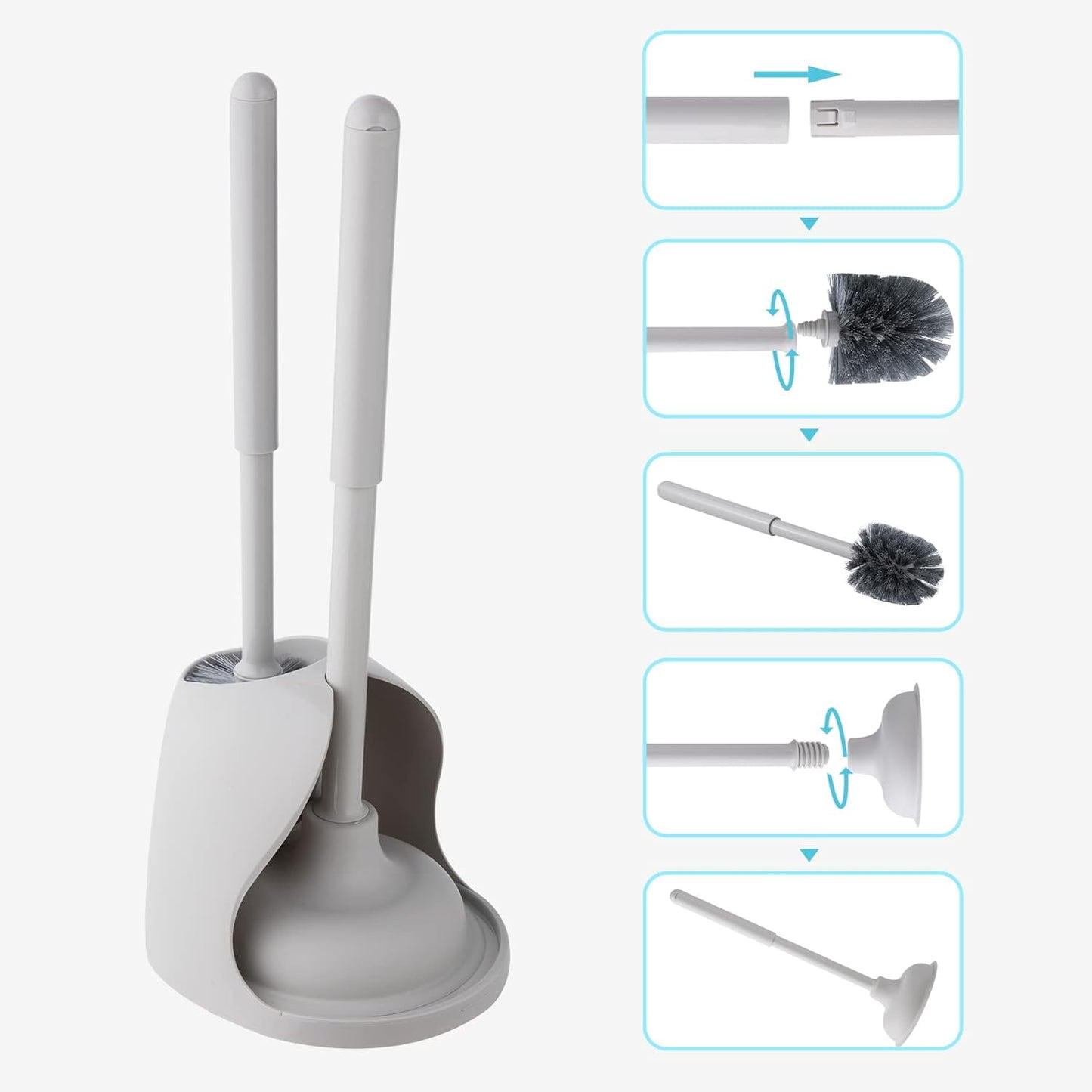 Toilet Brush and Plunger Set with Holder Heavy Duty Toilet Plunger and Bowl Brush Set 2-in-1 Toilet Brush and Plunger Combo for Bathroom Cleaning