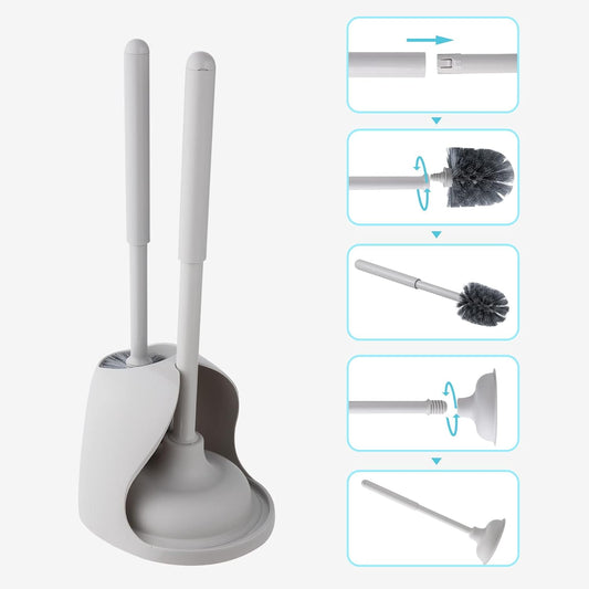 Toilet Brush and Plunger Set with Holder Heavy Duty Toilet Plunger and Bowl Brush Set 2-in-1 Toilet Brush and Plunger Combo for Bathroom Cleaning
