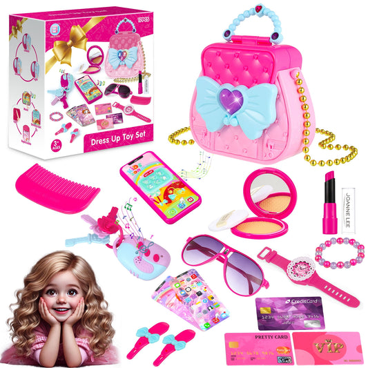 Pretend Makeup Kit for Girls, Kids Pretend Play Makeup Set - with Cosmetic Bag for Birthday Christmas, Toy Makeup Set for Toddler, Little Girls Age 3+