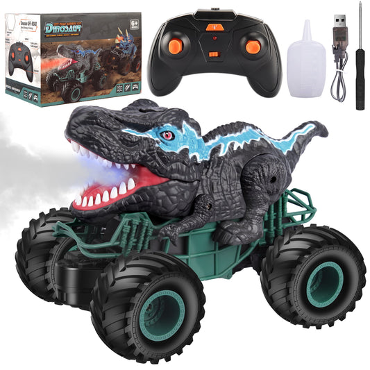 Remote Control Dinosaur Toy Cars for Boys Toddler, 2.4G RC Cars Toys for 1 2 3 4 5 6 Year Old Kids, RC Car Monster Trucks Remote Control Toys with Light Sound Spray, Black