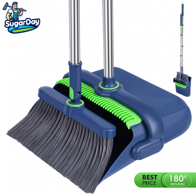 Broom and Dustpan Combo Set with Long Handle for Home Floors