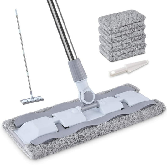Microfiber Hardwood Floor Mop with 4 Washable Pads, 360 Rotation Dust Flat Mop with Ultra Long Stainless Steel Handle for Home/Office Floor Cleaning