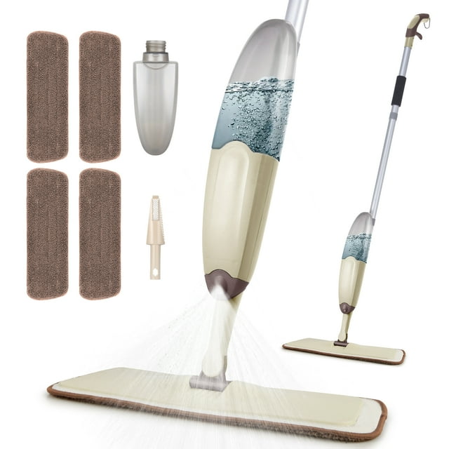 Microfiber Spray Mops for Floor Cleaning Hardwood Floor Mop Spray with 4 Washable Mop Pads and 635ML Refillable Bottle